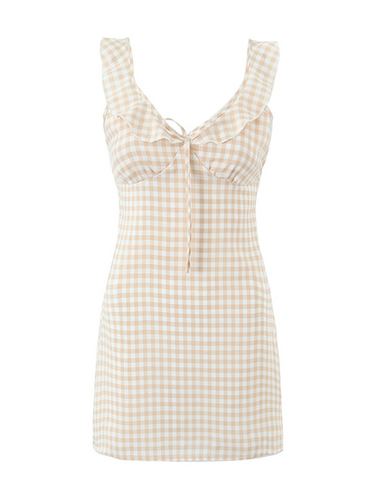 Casual Dresses- Women Checkmate Mini Dress- Khaki- Pekosa Women Fashion