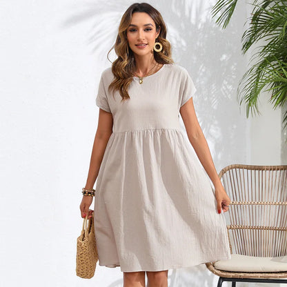 Casual Dresses- Women Cotton Linen Midi Dress for Any Setting- Gray- Pekosa Women Fashion