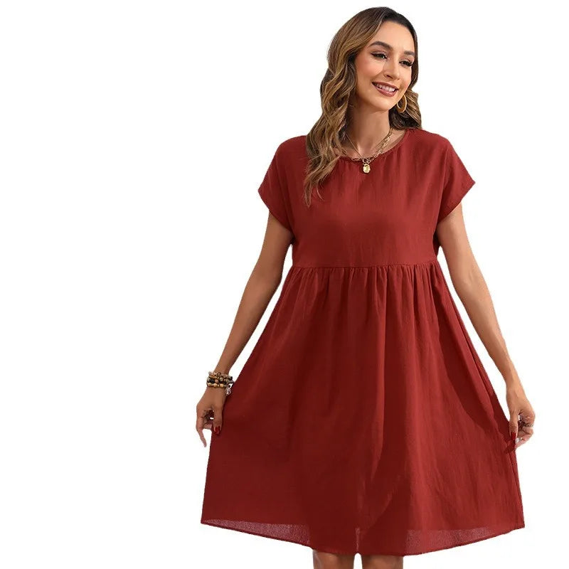 Casual Dresses- Women Cotton Linen Midi Dress for Any Setting- - Pekosa Women Fashion