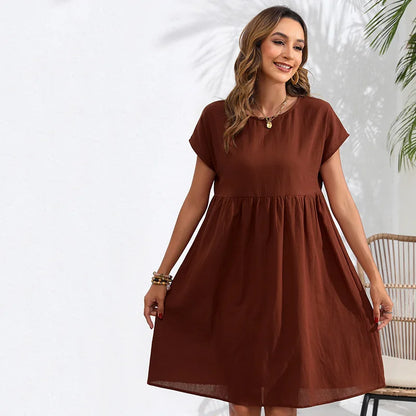 Casual Dresses- Women Cotton Linen Midi Dress for Any Setting- Coffee- Pekosa Women Fashion