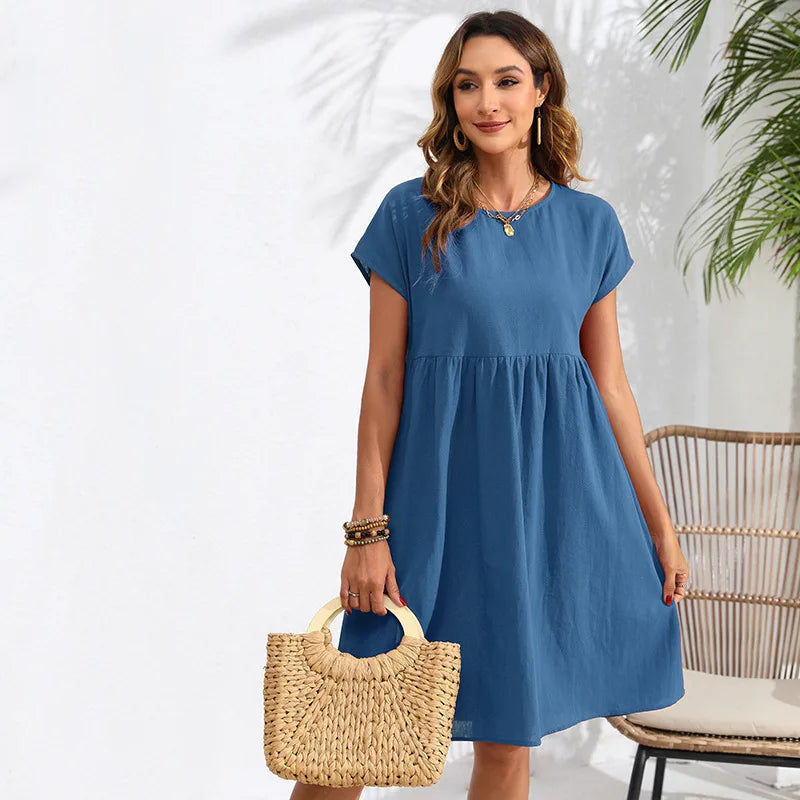 Casual Dresses- Women Cotton Linen Midi Dress for Any Setting- - Pekosa Women Fashion