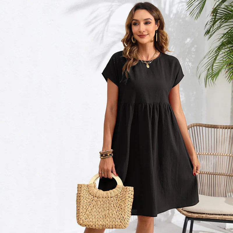 Casual Dresses- Women Cotton Linen Midi Dress for Any Setting- - Pekosa Women Fashion