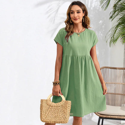 Casual Dresses- Women Cotton Linen Midi Dress for Any Setting- Green- Pekosa Women Fashion