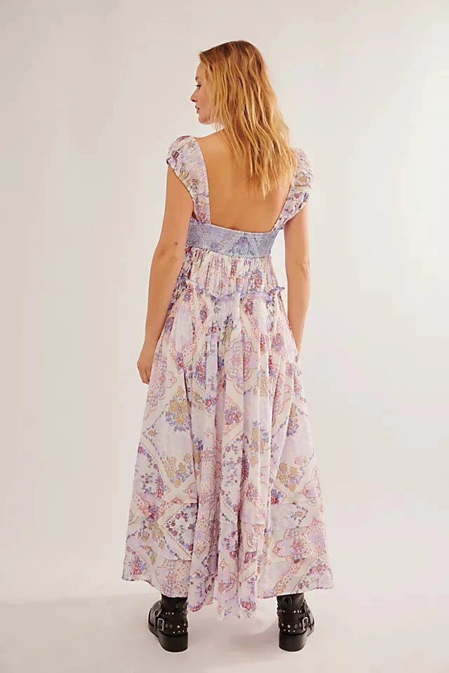 Casual Dresses- Women Floral & Paisley Boho Layered Maxi Dress- - Chuzko Women Clothing