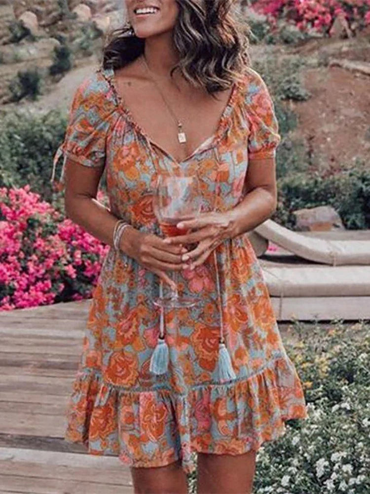 Casual Dresses- Women Floral Summer Dress for Summer Gathering- - Chuzko Women Clothing