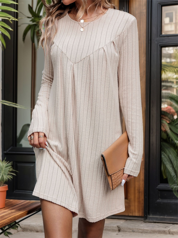 Casual Dresses- Women Long Sleeve Swing Dress in Ribbed- - Pekosa Women Fashion