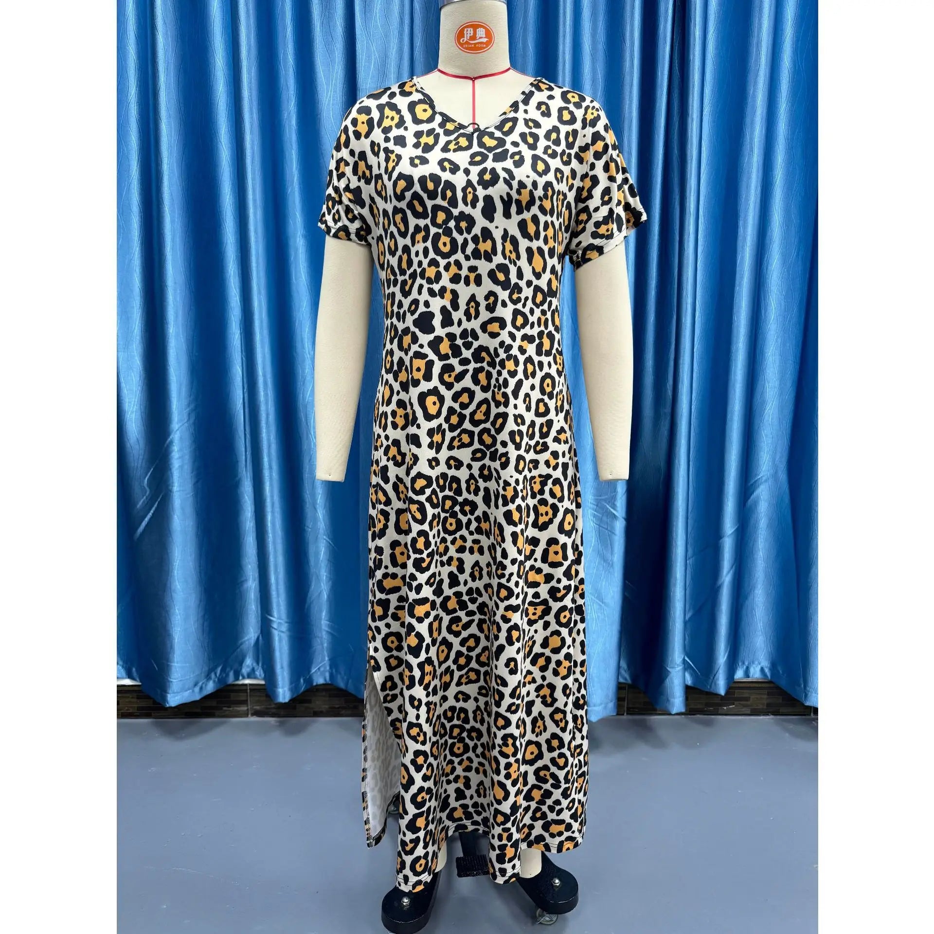 Casual Dresses- Women's Leopard Print Tunic Dress for Casual Outings & Picnics- - Chuzko Women Clothing