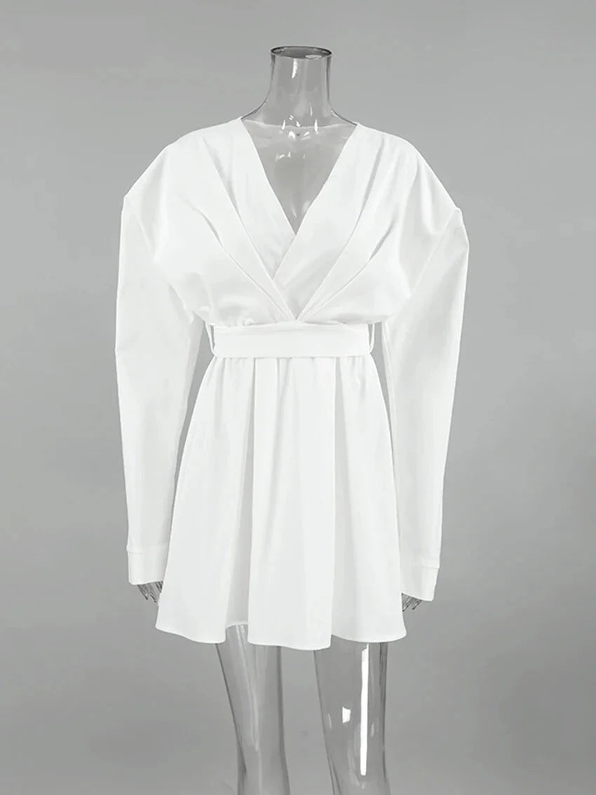 Casual Dresses - Wrap-Inspired Belted Dress for Casual Gatherings