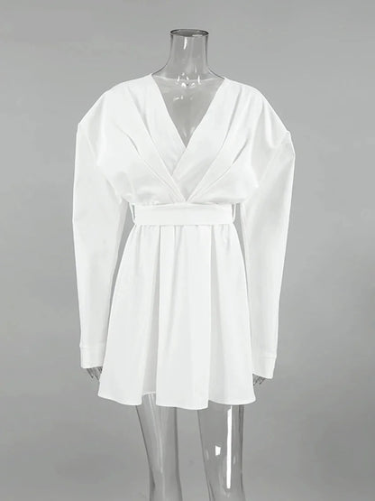 Casual Dresses - Wrap-Inspired Belted Dress for Casual Gatherings