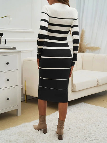 Casual Knit Midi Dresses - Trendy Long Sleeve Dress for Professional and Casual Wear