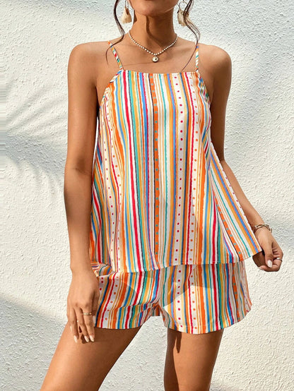 Casual Outfits - Colorful Stripes Cami & Shorts Set for Casual Outings