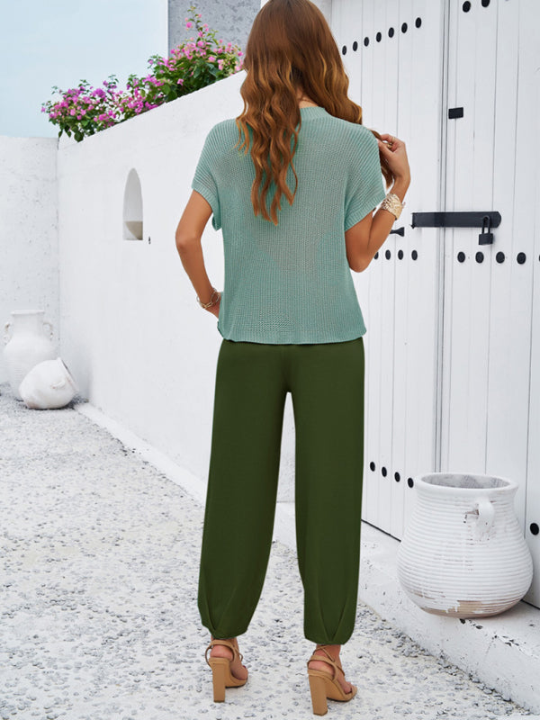 Pantalon de survêtement crayon et t-shirt en tricot Relax - Ensemble de détente 2 pièces