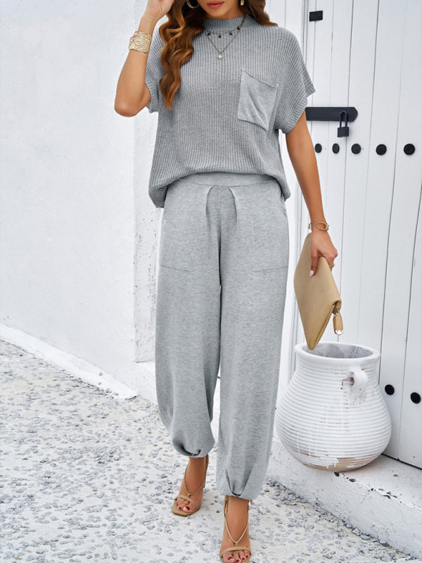 Pantalon de survêtement crayon et t-shirt en tricot Relax - Ensemble de détente 2 pièces