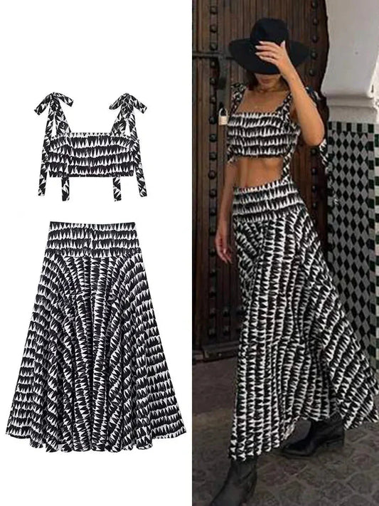 Monochrome Women's Crop Cami & Midi Skirt Duo