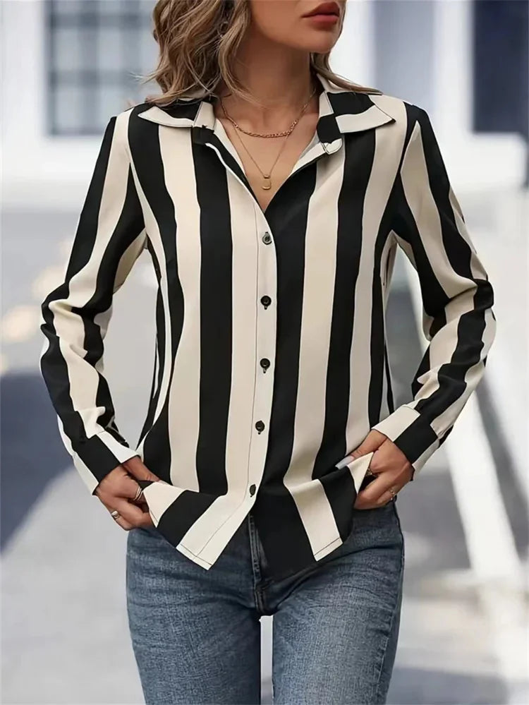 Casual Shirts - Long Sleeve Striped Shirt for Women