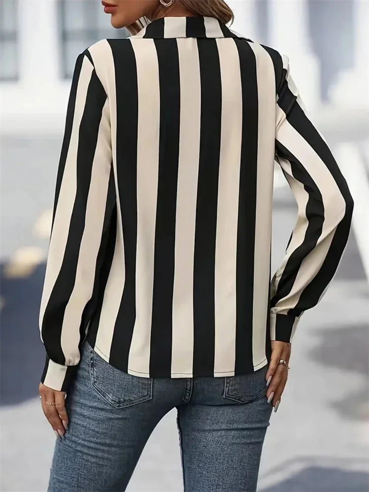 Casual Shirts - Long Sleeve Striped Shirt for Women