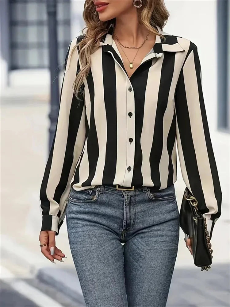 Casual Shirts - Long Sleeve Striped Shirt for Women