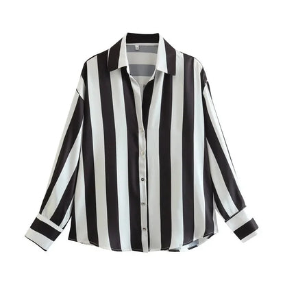 Casual Shirts - Long Sleeve Striped Shirt for Women