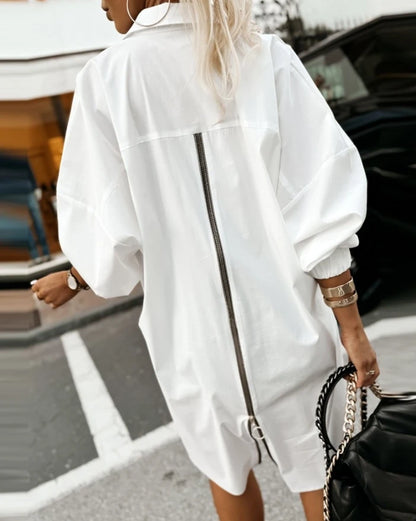 Casual Shirts - Oversized White Blouse with Lantern Sleeves