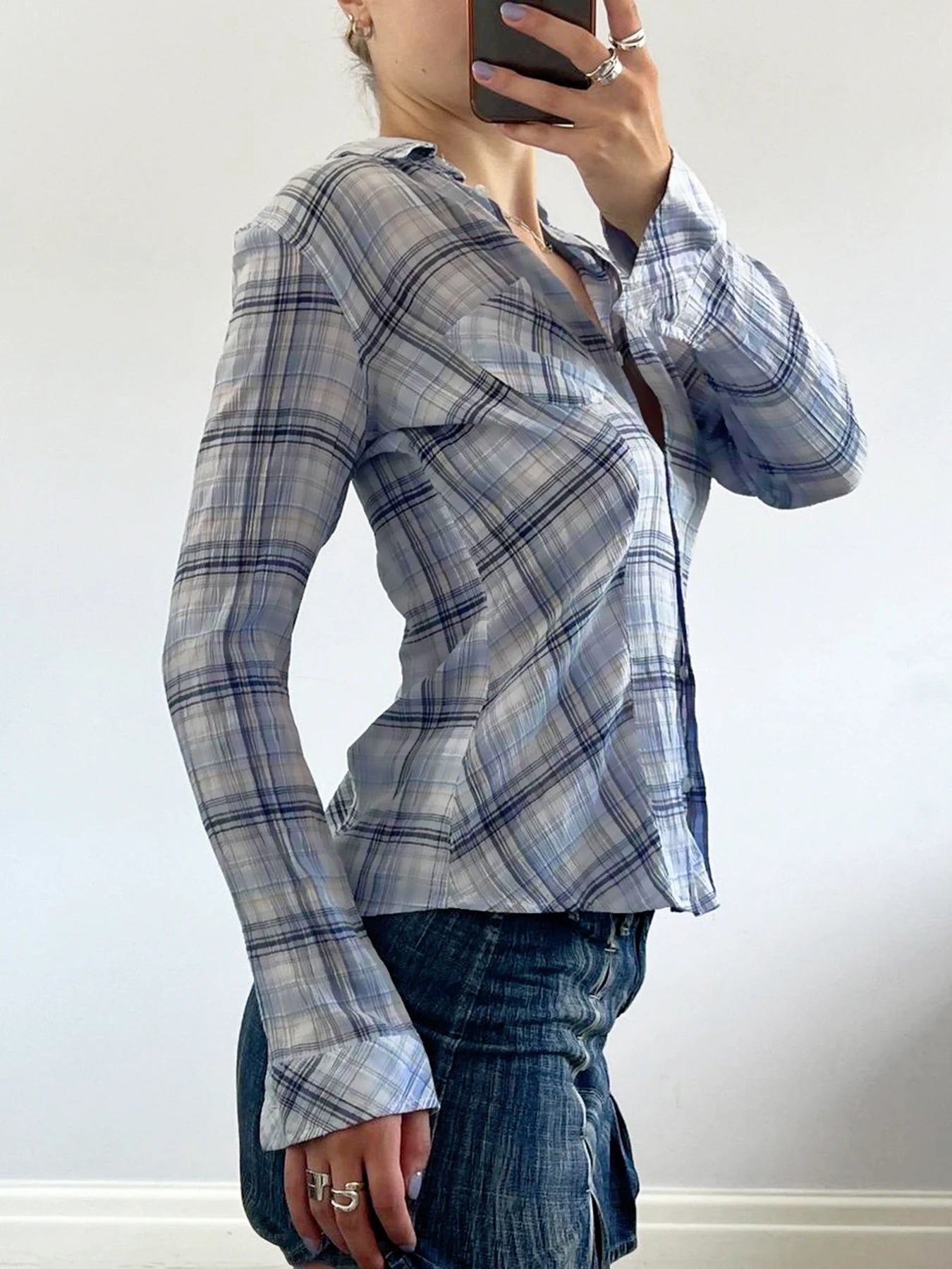 Casual Shirts - Plaid Casual Long Sleeve Shirt for Women