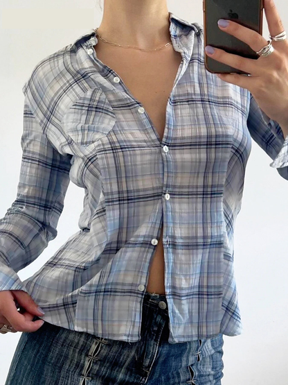 Casual Shirts - Plaid Casual Long Sleeve Shirt for Women