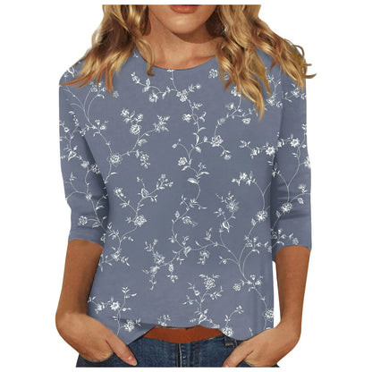 Casual 3/4 Sleeve Floral Print Galore Pullover Top