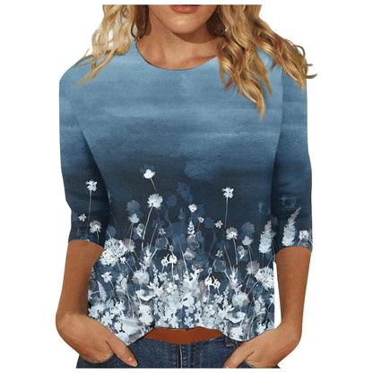 Casual 3/4 Sleeve Floral Print Galore Pullover Top