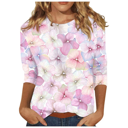 Casual 3/4 Sleeve Floral Print Galore Pullover Top