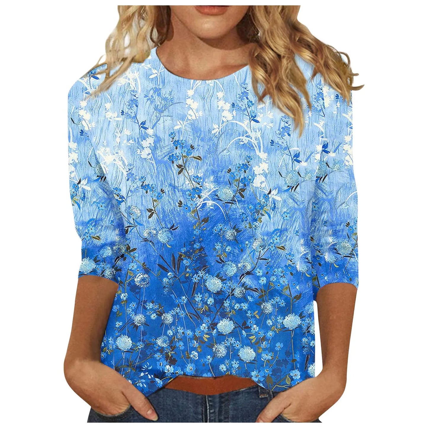 Casual 3/4 Sleeve Floral Print Galore Pullover Top