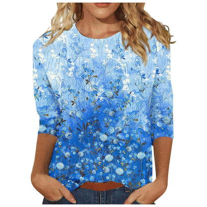 Casual 3/4 Sleeve Floral Print Galore Pullover Top