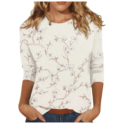 Casual 3/4 Sleeve Floral Print Galore Pullover Top