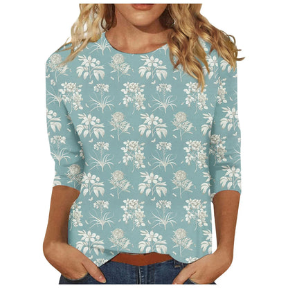 Casual 3/4 Sleeve Floral Print Galore Pullover Top