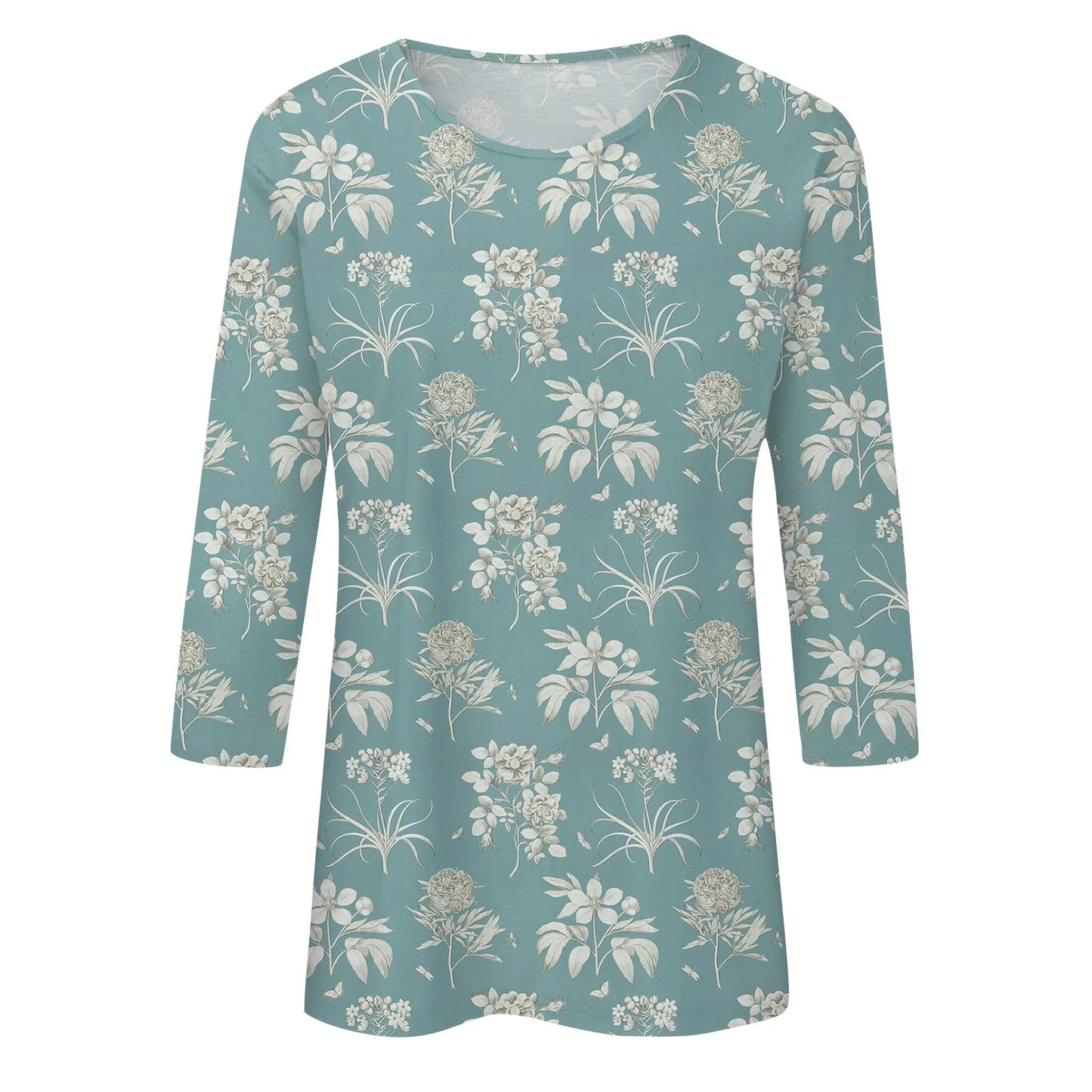 Casual 3/4 Sleeve Floral Print Galore Pullover Top