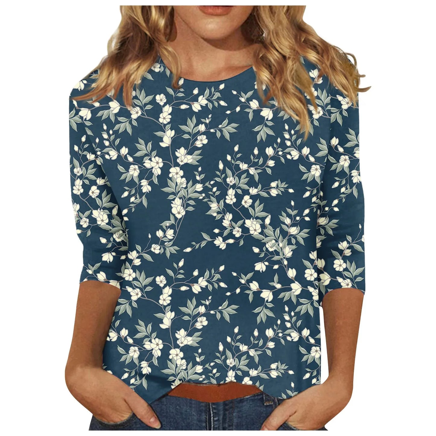 Casual 3/4 Sleeve Floral Print Galore Pullover Top