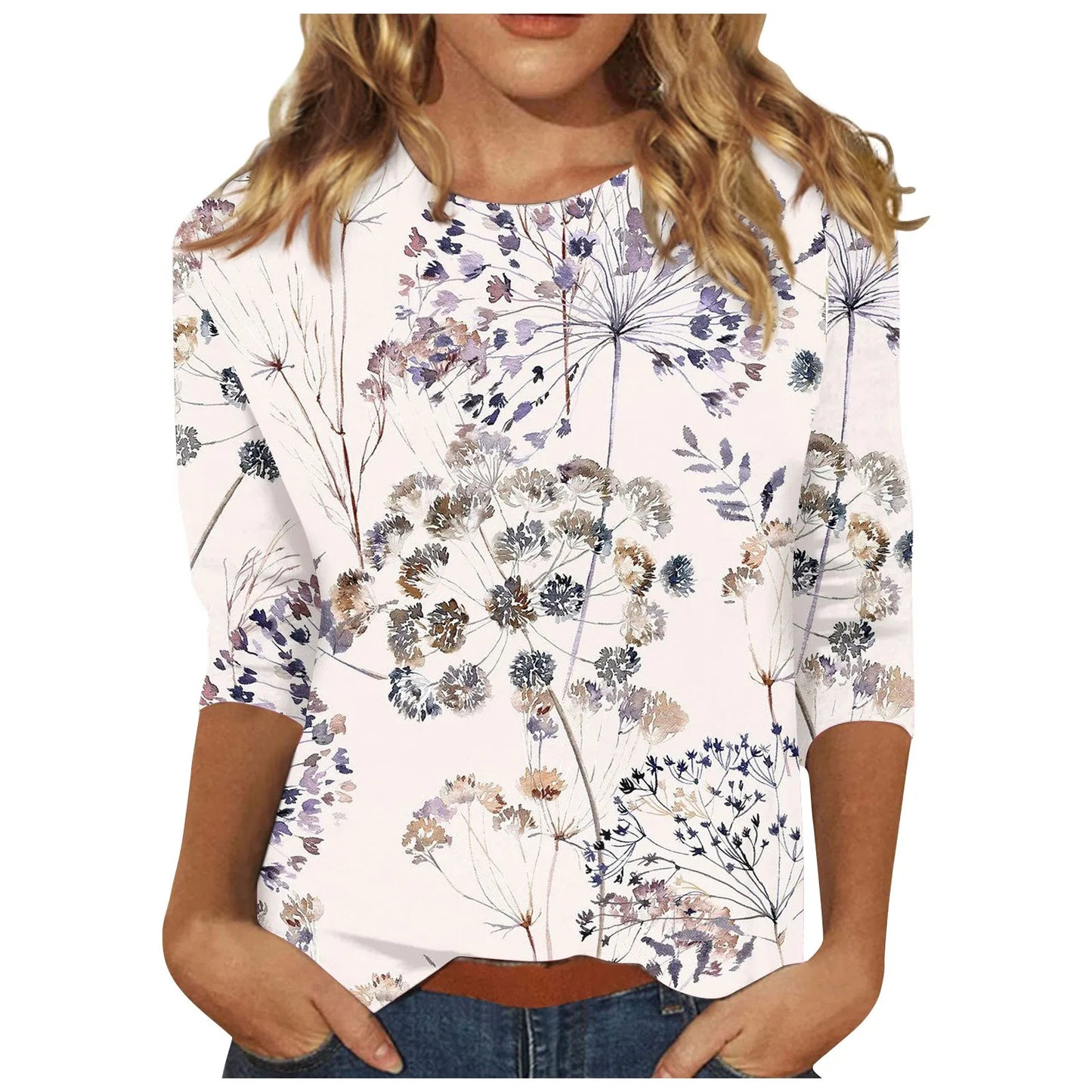 Casual 3/4 Sleeve Floral Print Galore Pullover Top