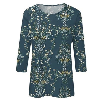 Casual 3/4 Sleeve Floral Print Galore Pullover Top