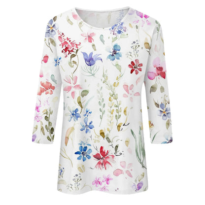 Casual 3/4 Sleeve Floral Print Galore Pullover Top