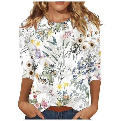 Casual 3/4 Sleeve Floral Print Galore Pullover Top