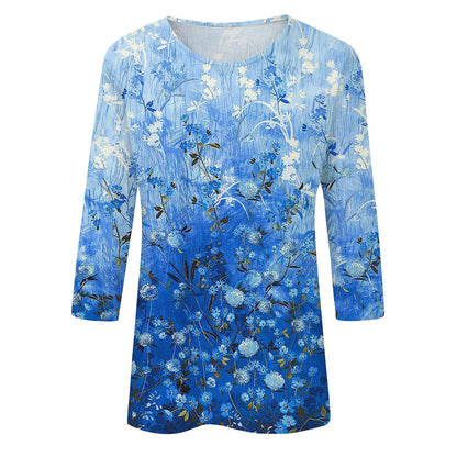 Casual 3/4 Sleeve Floral Print Galore Pullover Top