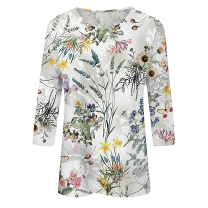 Casual 3/4 Sleeve Floral Print Galore Pullover Top