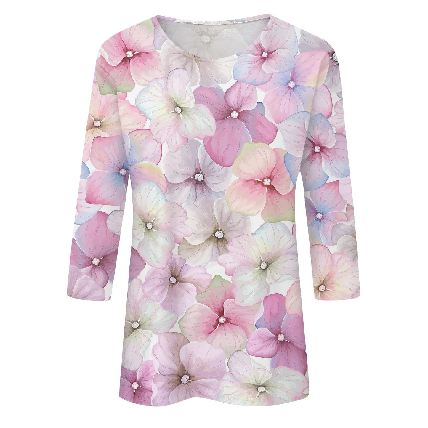 Casual 3/4 Sleeve Floral Print Galore Pullover Top