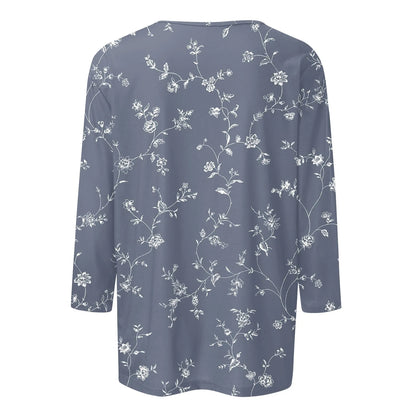 Casual 3/4 Sleeve Floral Print Galore Pullover Top