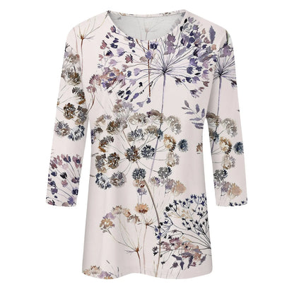 Casual 3/4 Sleeve Floral Print Galore Pullover Top