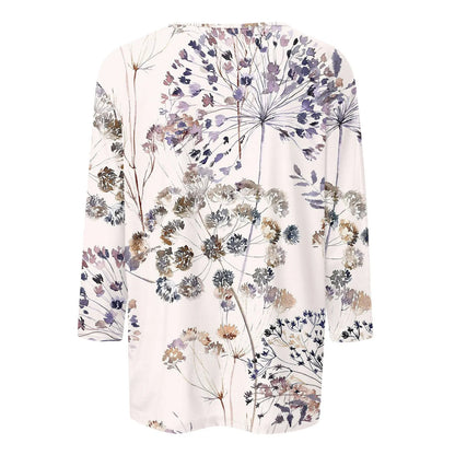 Casual 3/4 Sleeve Floral Print Galore Pullover Top