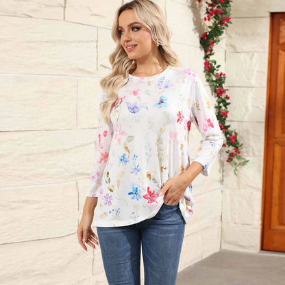 Casual 3/4 Sleeve Floral Print Galore Pullover Top