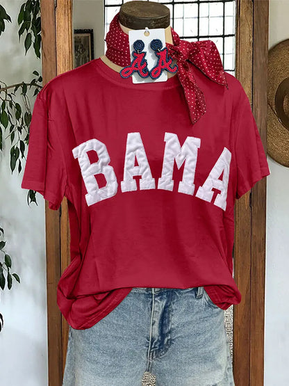 Casual Tees - Sporty BAMA Stitched Tee – Crimson Pride Wear