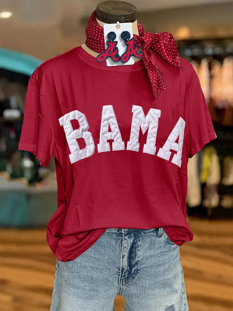 Casual Tees - Sporty BAMA Stitched Tee – Crimson Pride Wear