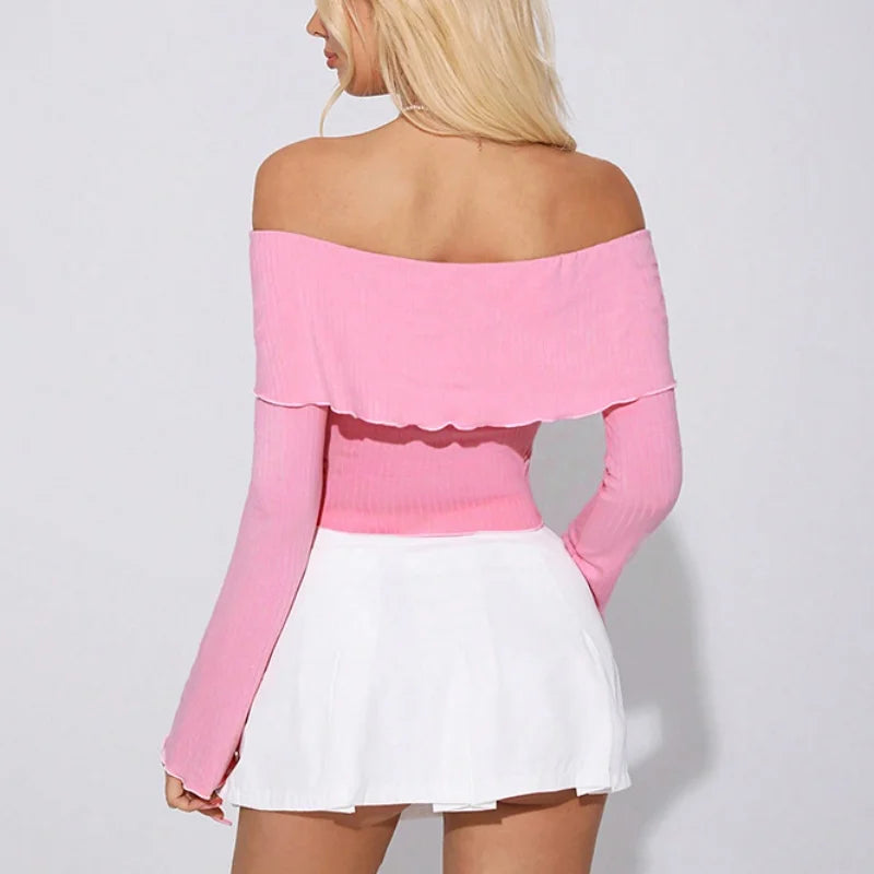 Casual Tops - Asymmetric Off-Shoulder Bow Top with Flared Sleeves