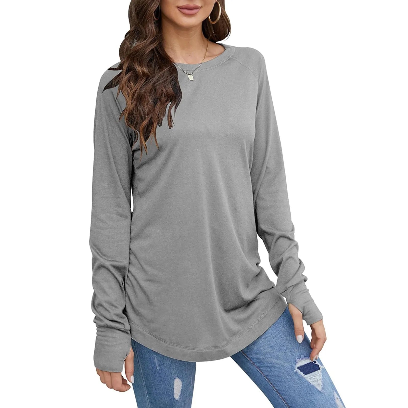 Casual Tops - Casual Jersey Tee Thumb Cuff Slim Fit