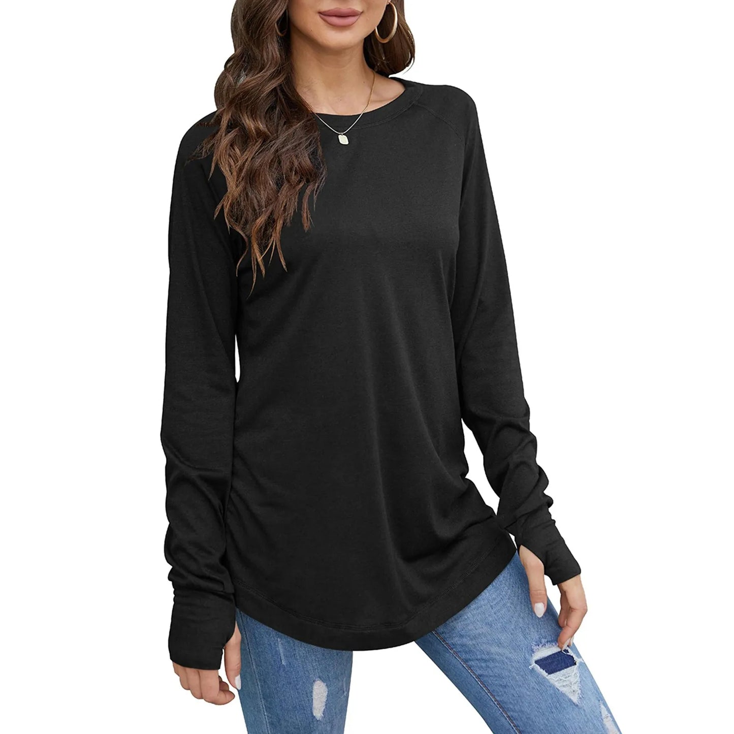 Casual Tops - Casual Jersey Tee Thumb Cuff Slim Fit